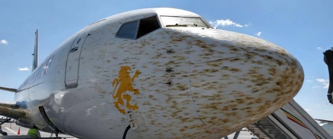 Die getroffene Boeing 737 von Ethiopian Airlines: Spuren von Zusammenstößen.