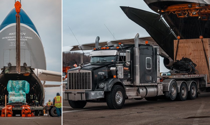 Be- und Entladung der Antonov An-124: Schwere Fracht an Bord.