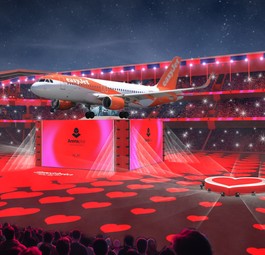 Airbus von Easyjet auf ESC-Bühne: Die Airline ist Sponsorin.
