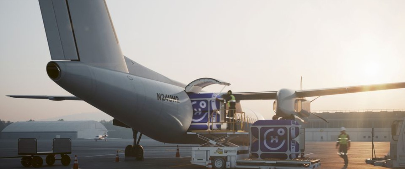 Beladung eines Flugzeugs mit Wasserstoffkapseln: So stelle sich die Firma Universal Hydrogen das vor.