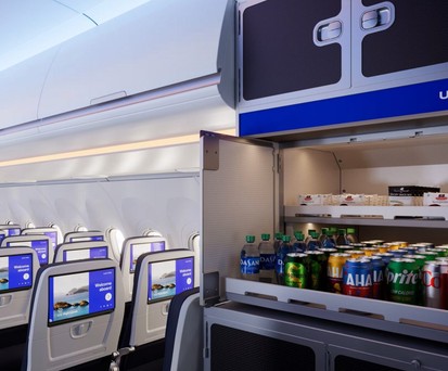 Kabine des Airbus A321 XLR von United: Bald nach Toulouse unterwegs. 