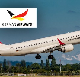 Flieger von WDL Aviation und darüber das German-Airways-Logo: Die künftige Bemalung soll dezent ausfallen.