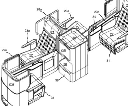 So sieht laut der Patentanmeldung die Business Class aus. Passagiere sitzen sich gegenüber - haben aber auch Privatsphäre.