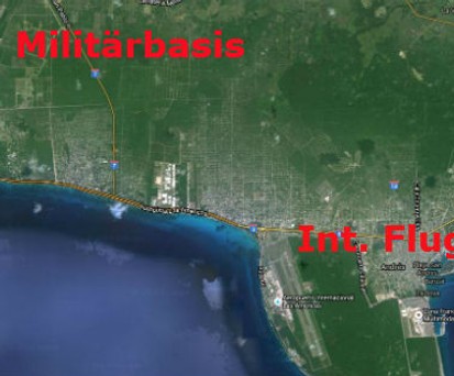 Leicht zu verwechseln: Der Zivilflughafen von Santo Domingo (rechts) liegt nur zwölf Meilen entfernt vom Militärflughafen (links).