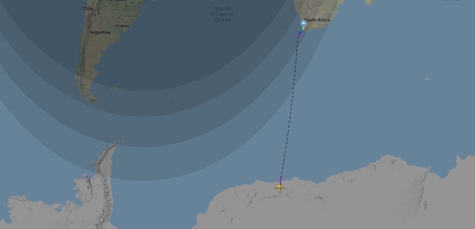 Die Flugroute zwischen der Antarktis und Kapstadt.