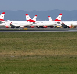 Geparkte Flugzeuge von AUA in Wien: Momentan beträgt die Kapazität nur 15 Prozent.