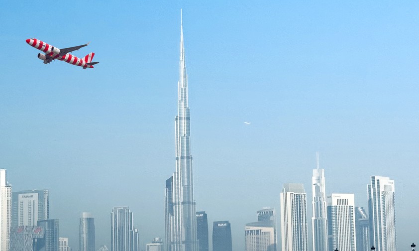 Airbus A320 Neo von Condor über Dubai (Montage): Wird bald Tatsache - noch ohne Emirates-Codeshare.