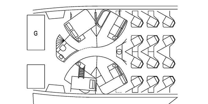 Die neue First Class wird sich in den ersten Reihen der Boeing 777-9 befinden. Um den Reisenden mehr Platz anbieten zu können, gibt es nur einen Gang zwischen den Plätzen.