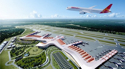 Boeing 787 von Sun Phu Quoc Airways über dem neuen Flughafen Phu Quoc (Computerskizze): Bald WIrklichkeit.