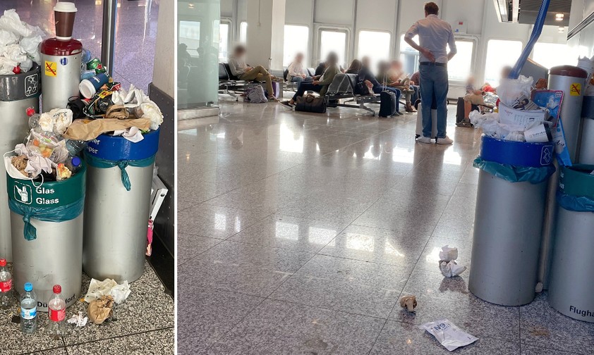 Überquellende Mülleimer im Flughafen Düsseldorf: Reisende ...
