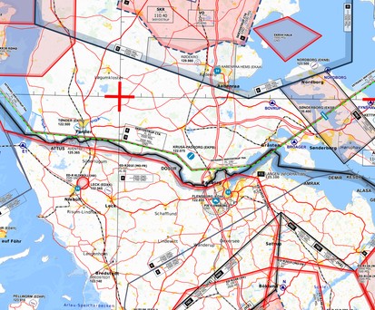 VFR Streckenkarten Dänemark: An der Grenze zu Deutschland soll ein Sperrgebiet entstehen.