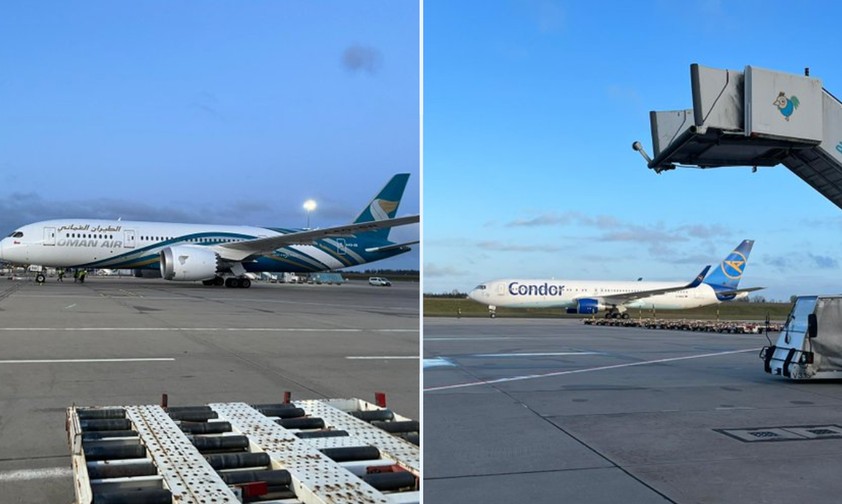 Jets von Oman Air und Condor am Flughafen Hahn: Notlösung.