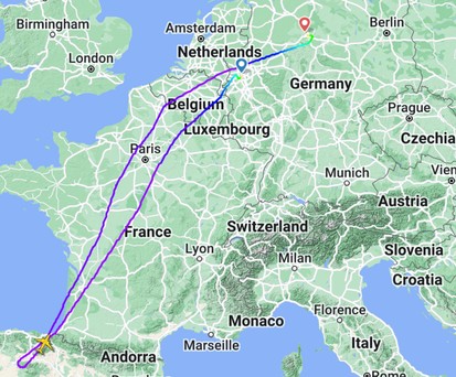 Die etwa kurios anmutende Flugroute: Von Düsseldorf nach Hannover.