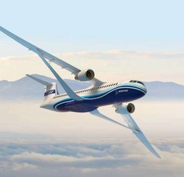 Designstudie TTBW im Windkanal: Mit neuen Flügel soll der von Boeing und der Nasa entwickelte Zukunftsflieger genauso schnell wie heutige Flugzeuge fliegen können.