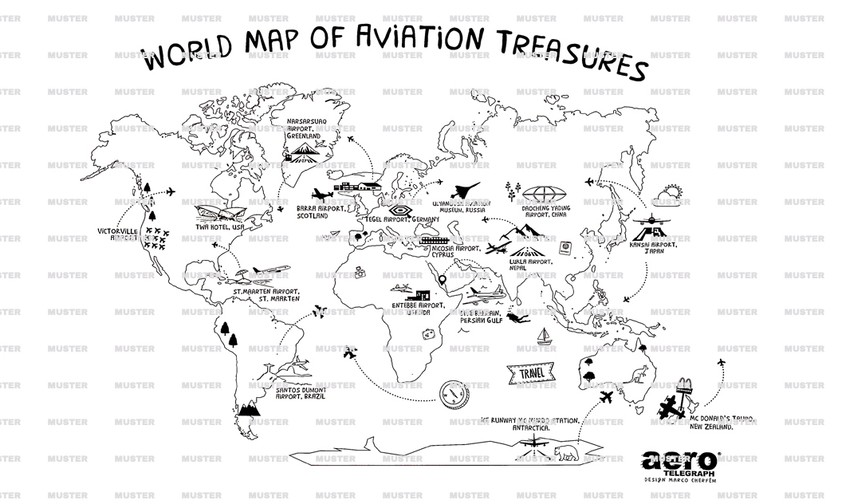 Die Auswahl hat Ihnen gefallen? Bestellen Sie das exklusive Poster «World Map of Aviation Treasures» <a href="https://shop.spreadshirt.de/aerotelegraph/world+map+of+aviation+treasures-A5ebd37bce447421121bbb846?productType=1315&amp;sellable=N0r4Z3LMleuBEQQGDbdq-1315-203&amp;appearance=1&amp;size=29" target="_blank" rel="noopener noreferrer">jetzt in unserem Shop - ab 15.99 Euro</a>.