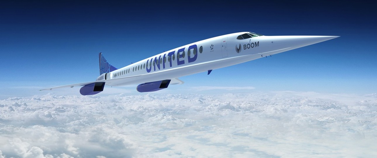 Boom Overture in den Farben von United: Newark - Frankfurt in vier Stunden.