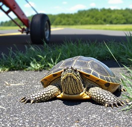 Schnappschildkröte auf der Piste: Ein Pilot musste dem Tier ausweichen und stürzte ab.