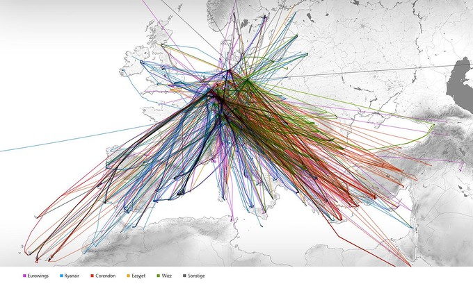 824 Routen boten Billigflieger ab Deutschland im Sommer 2022 an: Bitte klicken Sie auf das Bild, um es zu vergrößern und auch die Legende zu sehen.