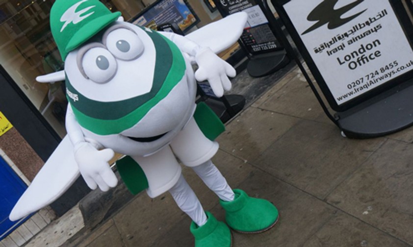 Maskottchen von Iraqi Airways: Freude über Rückkehr nach London.