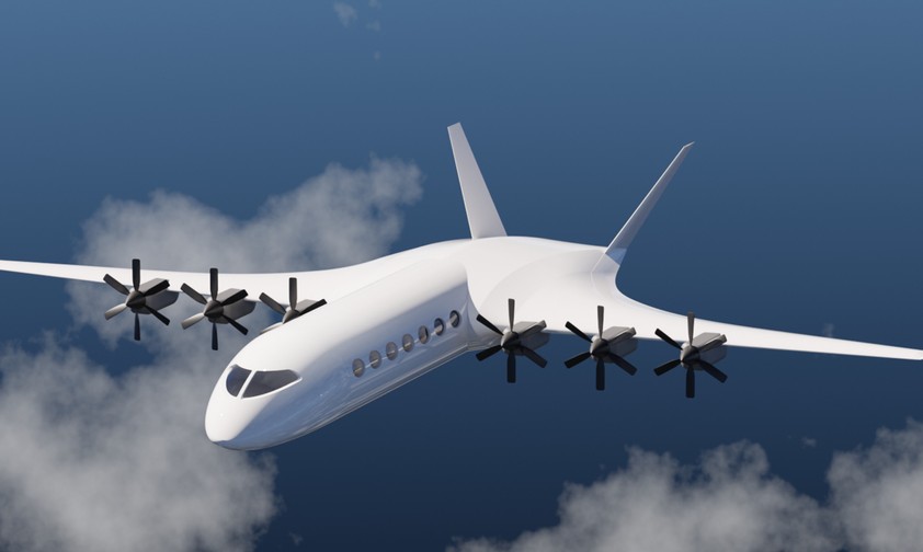 DLR Design Challenge 2024, Kategorie «Erfolgreicher Beitrag»: Das Konzept Mobula von einem Team der Uni Stuttgart. Der Nurflügler hat Platz für 72 Reisende und eine Reichweite von 1500 Kilometern. Das Konzept sieht eine Teilung der Rumpf- von der Flügelsektion am Flughafen vor. Angetrieben wird Mobula von sechs Elektropropellermotoren, die durch Elektrizität aus einer Brennstoffzelle und Batterien gespeist werden.