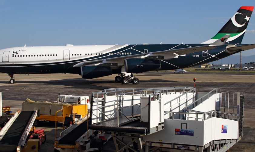 Airbus A340 mit der Kennung 5A-ONE im April 2017 in Perpignan: Gehörte einst Gaddafi.