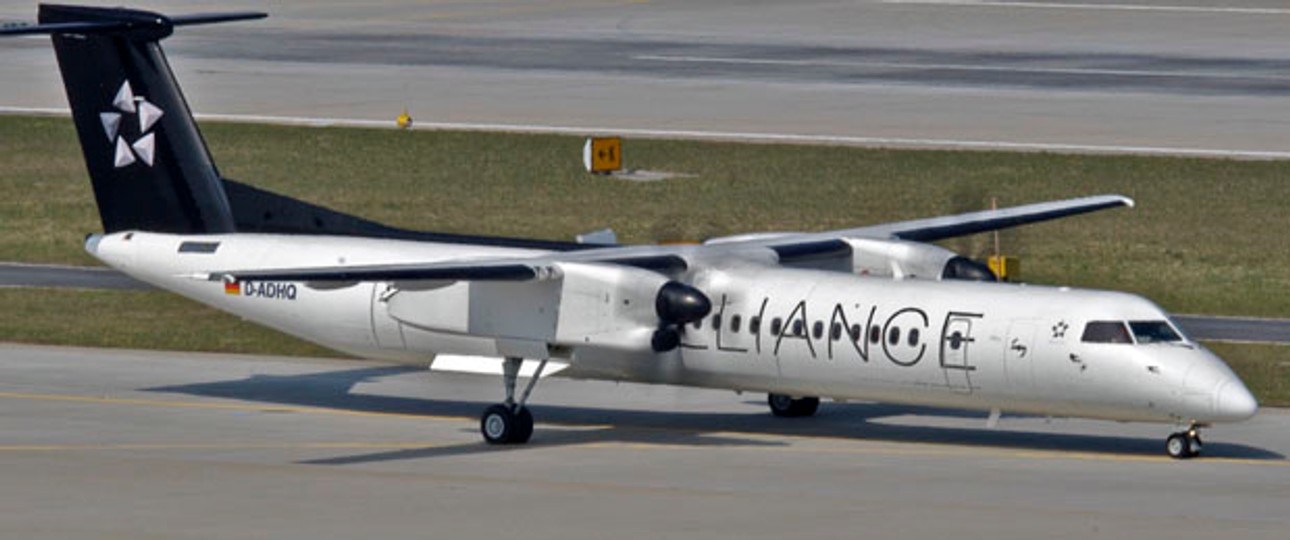 Dash 8 in Star-Alliance-Bemalung: So wird die AUA für die Swiss fliegen.
