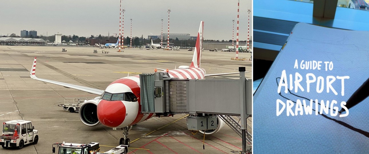 Condor-Jet am Gate: Fluggastbrücken lassen sich gut zeichnen.