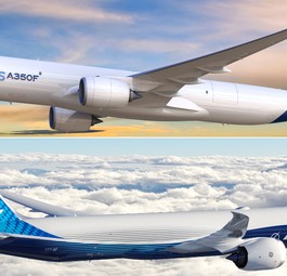 Das Duell zwischen Airbus A350 F und Boeing 777-8 F