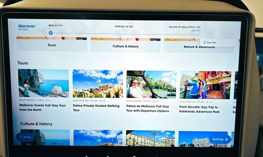 So sieht das testweise installierte neue Inflight Entertaiment von Discover Airlines aus.