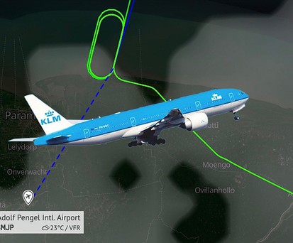 Fluggverlauf über Suriname: Die Landung in Paramaribo war nicht möglich.