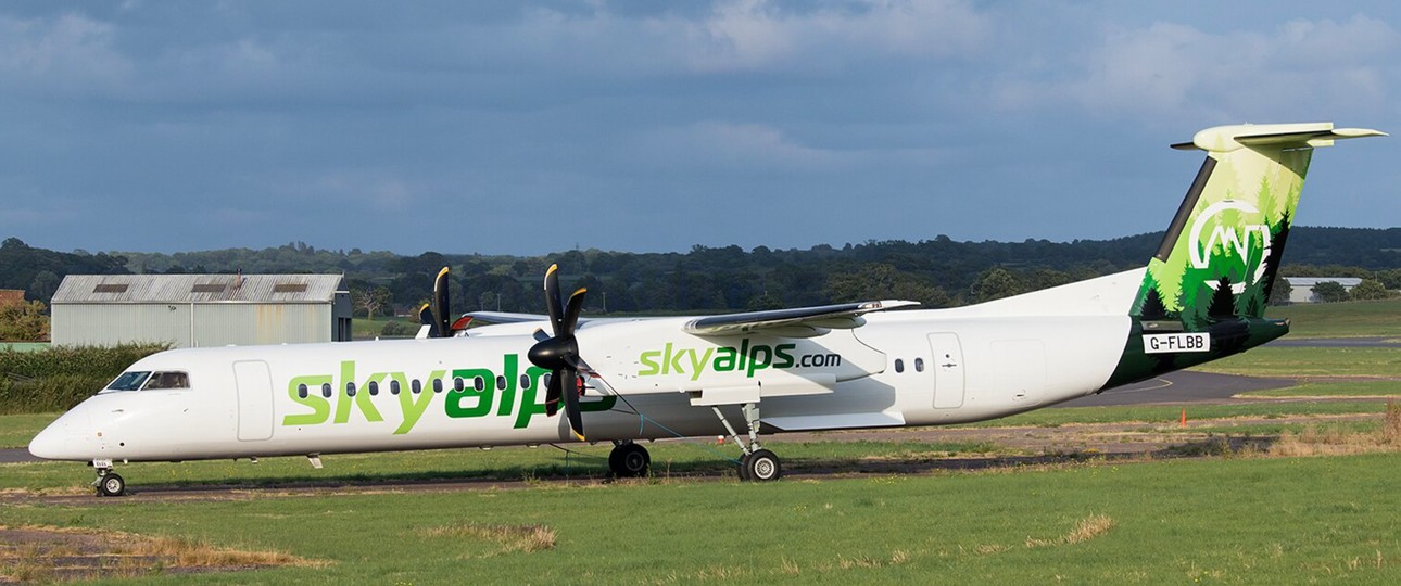 Die neue Dash 8 von Sky Alps: Sie trug früher das britische Kennzeichen G-FLBB.