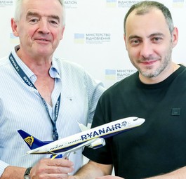 Ryanair-Chef Michael O'Leary und der ukrainische Infrastruktur-Minister Oleksandr Kubrakov: Stationierung von 30 Flugzeugen geplant.