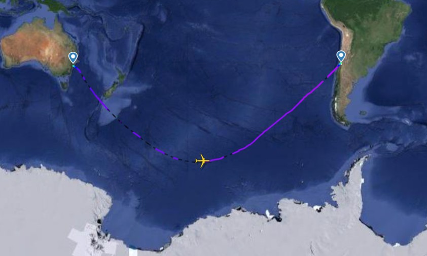 Qantas-Flug QF27 von Sydney nach Santiago de Chile am 16. April 2024: Manchmal geht es auch näher an die Antarktis heran.