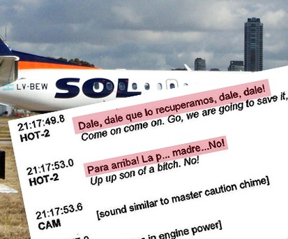 Saab 340A von Sol Líneas Aéreas und Ausriss aus dem Protokoll: Tragischer Unfall.
