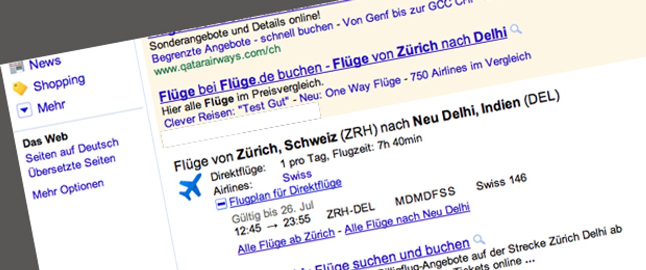 Neues Feature auf Google: Flugsuchen