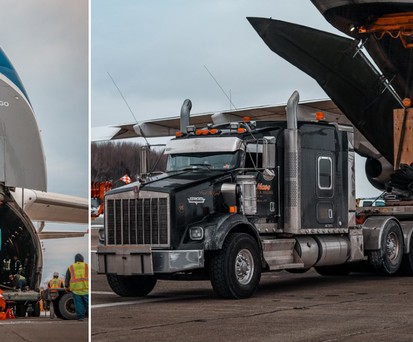 Be- und Entladung der Antonov An-124: Schwere Fracht an Bord.
