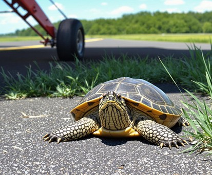 Schnappschildkröte auf der Piste: Ein Pilot musste dem Tier ausweichen und stürzte ab.