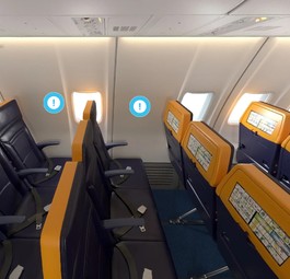 Kabine einer Ryanair 737-800: Reihe 11 hat kein richtiges Fenster