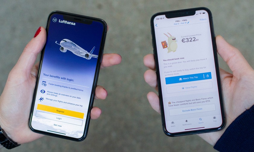 Apps von Lufthansa und Hopper: Ein Ziel suchen, ein anderes buchen.