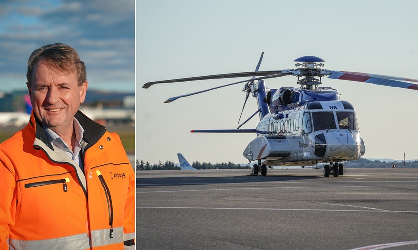 Flughafen-Bergen-Chef Helge Eidsnes und ein Hubschrauber: Wichtig für seinen Airport.