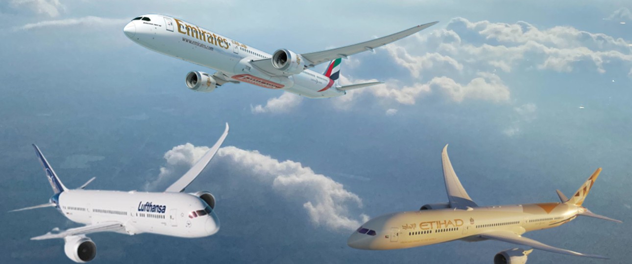 Boeing 787 von Emirates, Lufthansa und Etihad: Gehören zu den größeren Wartenden.