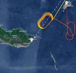 Viele Runden gedreht: Condor-Flug DE1414 von Düsseldorf nach Funchal - umgeleitet nach Porto Santo am 15. August 2024.