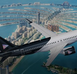 Eine Visualisierung des ACJ Two Twenty über Dubai, wo die die Firma Five von Kabir Mulchandani ihre Hotels hat.