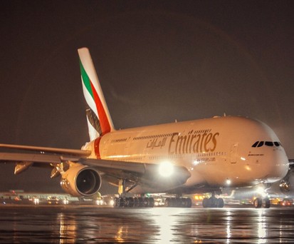 Airbus A380 von Emirates in Moskau, hier zu sehen 2016: Auch im Sommer 2022 noch aktiv.