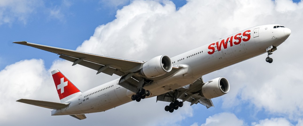 Boeing 777 bei der Landung in Kiew: Vor der Einstellung setzt Swiss großes Fluggerät ein.