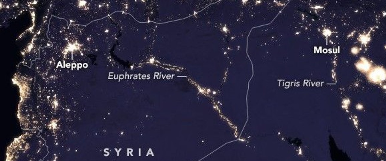 Syrien in der Nacht: Neuer Flugkorridor ermöglicht neue Flugrouten.