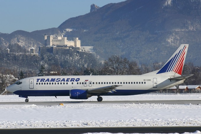 Boeing 737-400 von Transaero: Russische Airlines waren lange Dauergäste in Salzburg.