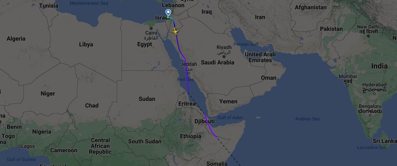 Route des Arkia-Fluges: Das erste Mal führte sie über Saudi-Arabien.