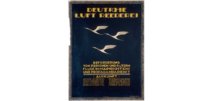 Ein Plakat der Deutschen Luft-Reederei: Der Architekt und Grafiker Otto Firle entwarf schon 1918 die Grundzüge des heutigen Lufthansa-Logos.