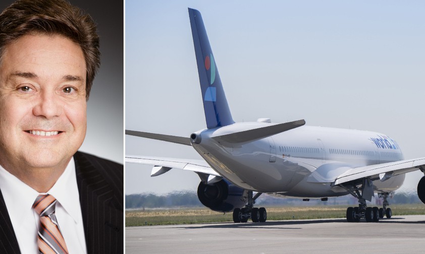 ALC-Chef John Plueger und ein Airbus A350, den die Airline World 2 Fly von der Air Lease Corporation mietet.